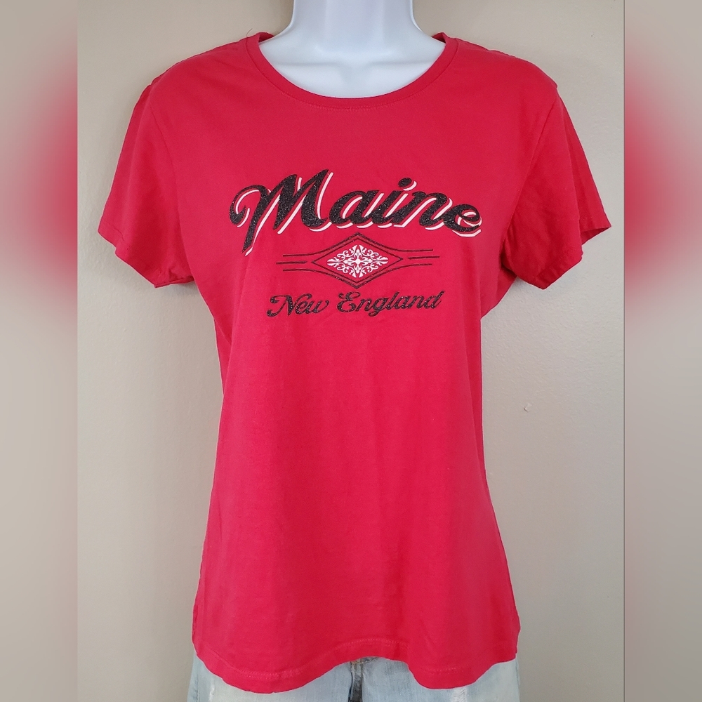 707 by Fantasy Activewear Bright Pink Maine, New England Souvenir T-Shirt